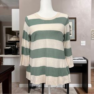 J. Crew Green and Cream Striped Sweater - M